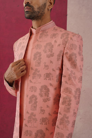 Jahan - Pink Embroidered Open Indowestern