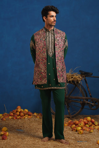 GAGAN BOTTEL GREEN SHORT KURTA JACKET SET
