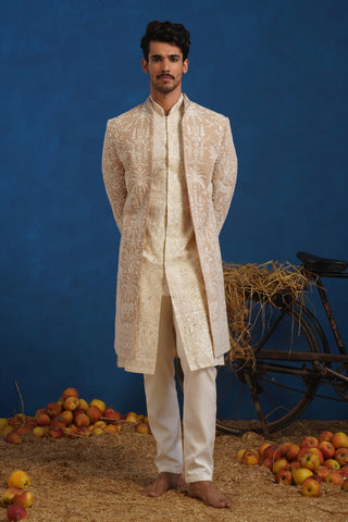 ZORAWAR CUTDANA BEIGE SHERWANI SET