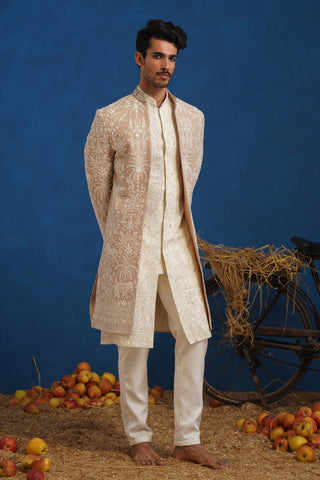 ZORAWAR CUTDANA BEIGE SHERWANI SET