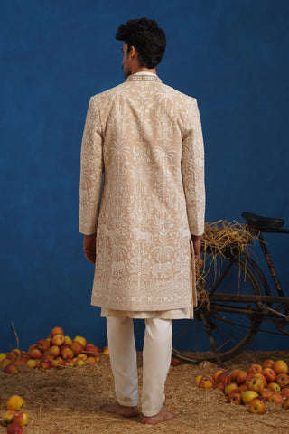 ZORAWAR CUTDANA BEIGE SHERWANI SET