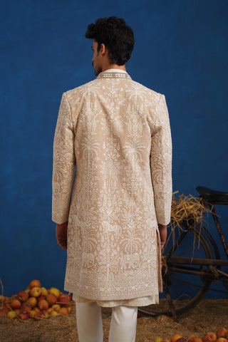ZORAWAR CUTDANA BEIGE SHERWANI SET