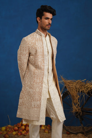 ZORAWAR CUTDANA BEIGE SHERWANI SET