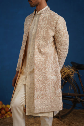 ZORAWAR CUTDANA BEIGE SHERWANI SET