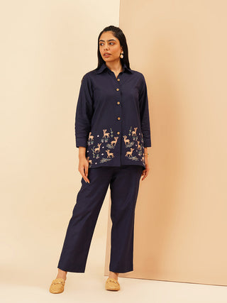 Navy Blue Cervina Button Down Co-Ord Set