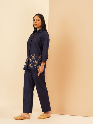 Navy Blue Cervina Button Down Co-Ord Set