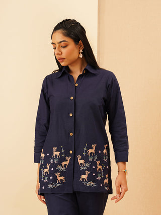 Navy Blue Cervina Button Down Co-Ord Set