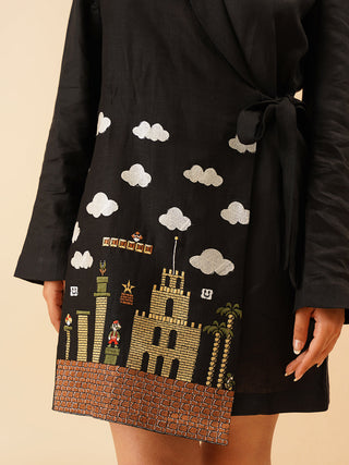 Black Mario Wrap belted Blazer Dress