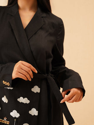 Black Mario Wrap belted Blazer Dress