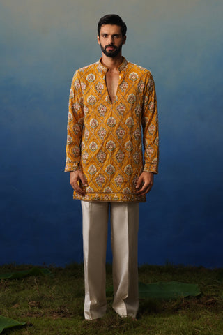 Adaa Yellow Short Kurta Set with Pants
