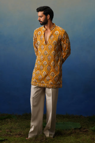 Adaa Yellow Short Kurta Set with Pants