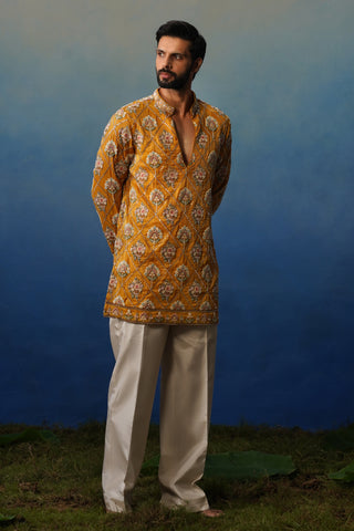 Adaa Yellow Short Kurta Set with Pants