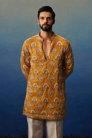 Adaa Yellow Short Kurta Set with Pants