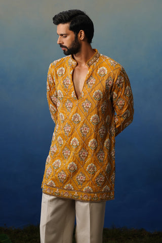 Adaa Yellow Short Kurta Set with Pants
