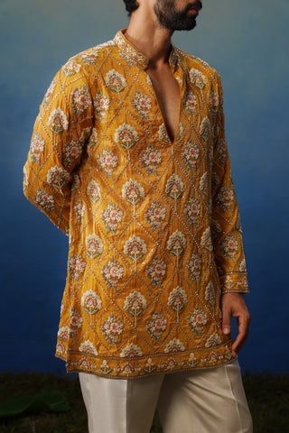 Adaa Yellow Short Kurta Set with Pants