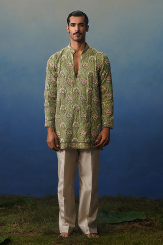 Adaa Mehndi V Neck Short Kurta Set with Pants