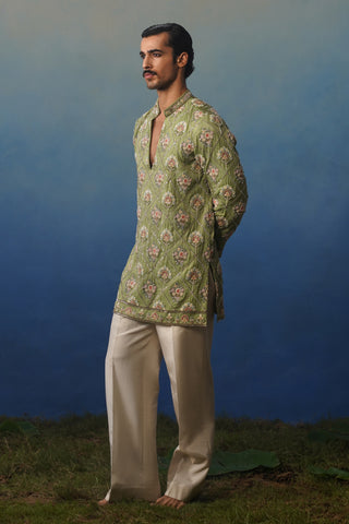 Adaa Mehndi V Neck Short Kurta Set with Pants
