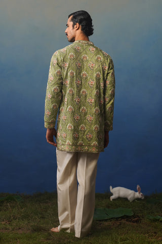 Adaa Mehndi V Neck Short Kurta Set with Pants
