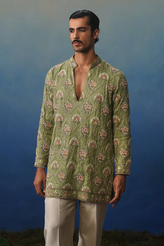 Adaa Mehndi V Neck Short Kurta Set with Pants