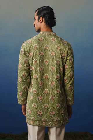 Adaa Mehndi V Neck Short Kurta Set with Pants