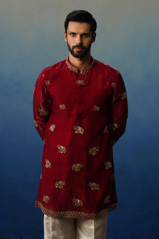 Airavat Maroon Short Kurta Set with Pants