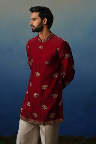 Airavat Maroon Short Kurta Set with Pants