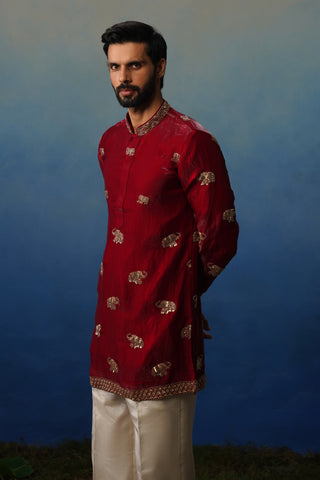 Airavat Maroon Short Kurta Set with Pants
