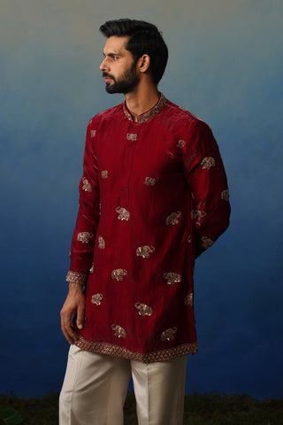 Airavat Maroon Short Kurta Set with Pants