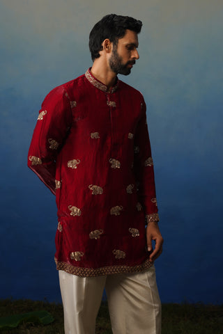 Airavat Maroon Short Kurta Set with Pants