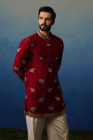 Airavat Maroon Short Kurta Set with Pants