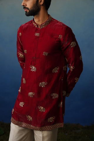 Airavat Maroon Short Kurta Set with Pants