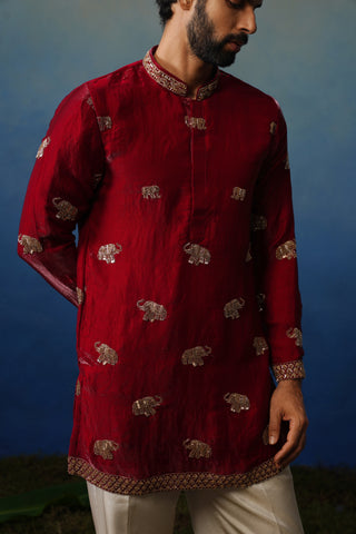 Airavat Maroon Short Kurta Set with Pants