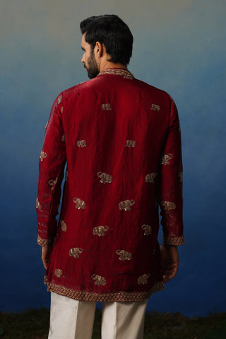 Airavat Maroon Short Kurta Set with Pants