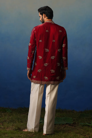 Airavat Maroon Short Kurta Set with Pants