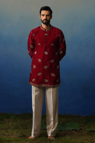 Airavat Maroon Short Kurta Set with Pants