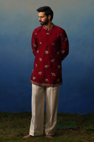 Airavat Maroon Short Kurta Set with Pants