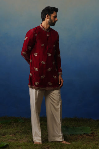 Airavat Maroon Short Kurta Set with Pants
