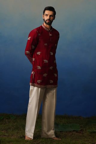 Airavat Maroon Short Kurta Set with Pants