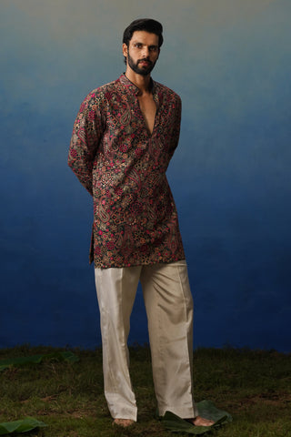 Manzar Bottle Green V Neck Short Kurta Set with Pants