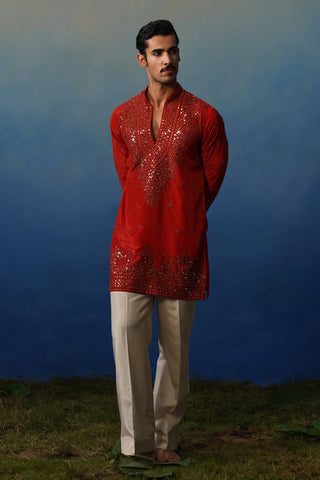 Arya Rust V Neck Short Kurta Set with Pants