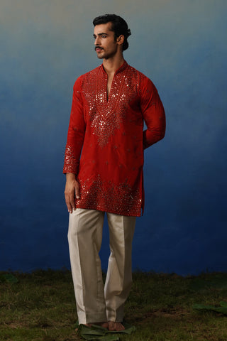 Arya Rust V Neck Short Kurta Set with Pants