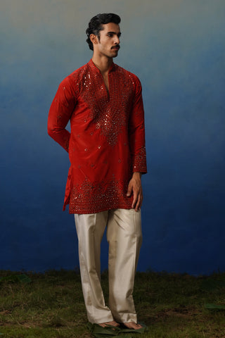 Arya Rust V Neck Short Kurta Set with Pants