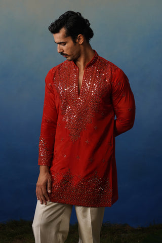 Arya Rust V Neck Short Kurta Set with Pants