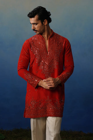 Arya Rust V Neck Short Kurta Set with Pants