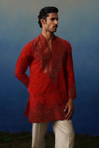 Arya Rust V Neck Short Kurta Set with Pants