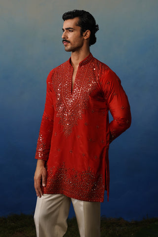 Arya Rust V Neck Short Kurta Set with Pants