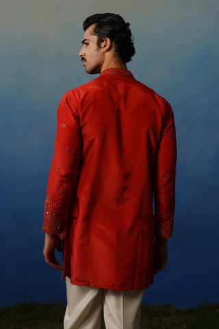 Arya Rust V Neck Short Kurta Set with Pants