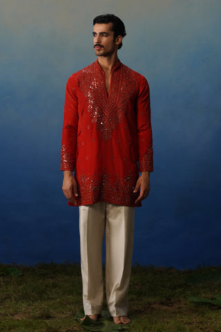 Arya Rust V Neck Short Kurta Set with Pants