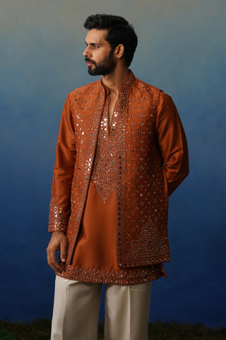 Azeel Rust Short Kurta Jacket Set with Pants