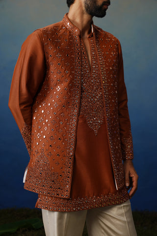 Azeel Rust Short Kurta Jacket Set with Pants